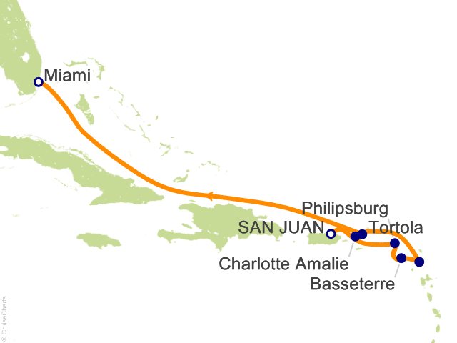 Carte de l’itinéraire Allura, San Juan → Miami