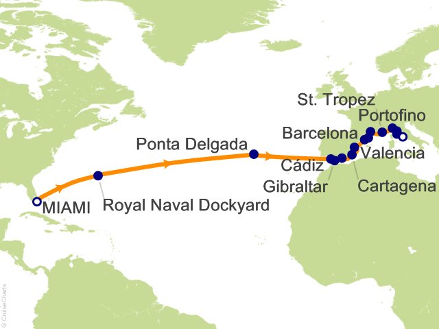Carte de l’itinéraire Allura, Miami → Rome (Civitavecchia)