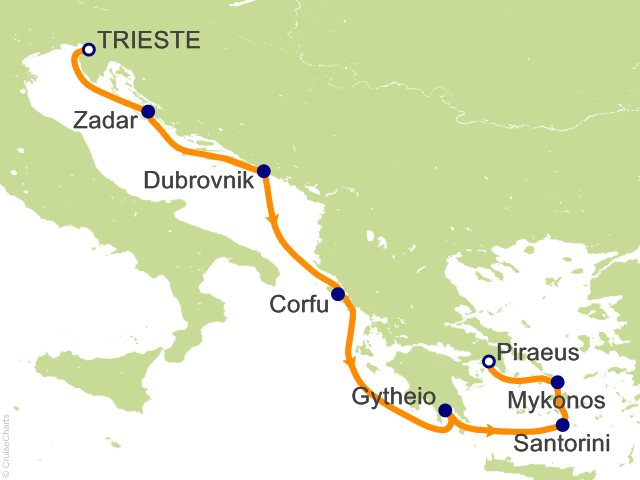 Carte de l’itinéraire Allura, Trieste → Athènes (Le Pirée)