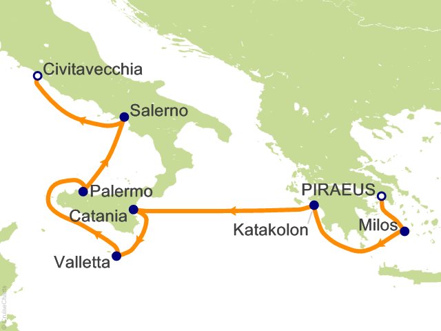 Carte de l’itinéraire Allura, Athènes (Le Pirée) → Rome (Civitavecchia)