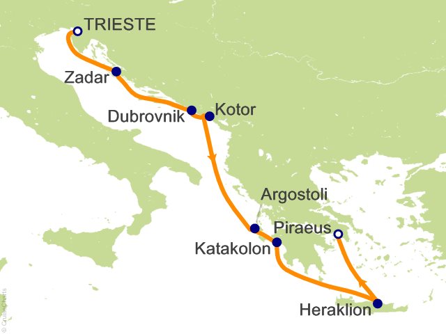 Carte de l’itinéraire Allura, Trieste → Athènes (Le Pirée)