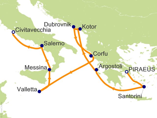 Carte de l’itinéraire Allura, Athènes (Le Pirée) → Rome (Civitavecchia)