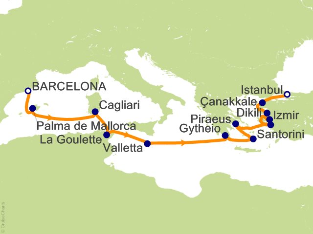 Carte de l’itinéraire Allura, Barcelone → Istanbul