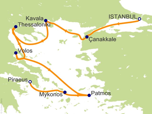 Carte de l’itinéraire Allura, Istanbul → Athènes (Le Pirée)