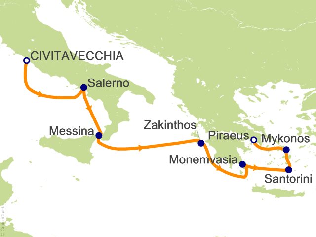 Carte de l’itinéraire Allura, Rome (Civitavecchia) → Athènes (Le Pirée)