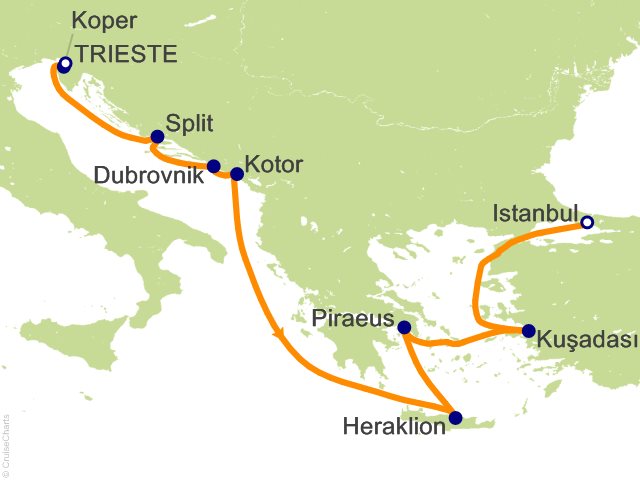 Carte de l’itinéraire Allura, Trieste → Istanbul