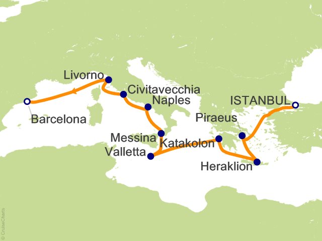 Carte de l’itinéraire Allura, Istanbul → Barcelone