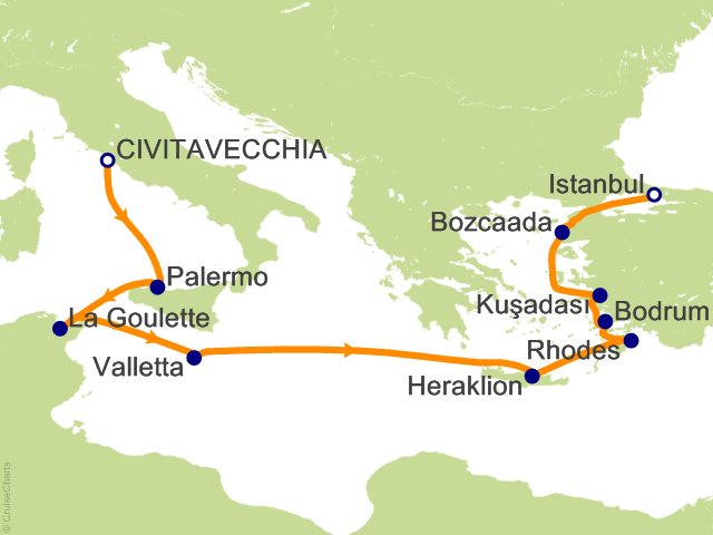 Carte de l’itinéraire Allura, Rome (Civitavecchia) → Istanbul