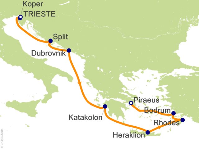Carte de l’itinéraire Allura, Trieste → Athènes (Le Pirée)