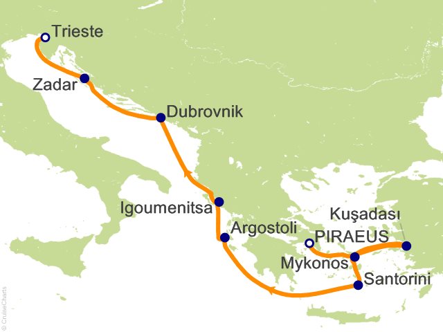 Carte de l’itinéraire Allura, Athènes (Le Pirée) → Trieste