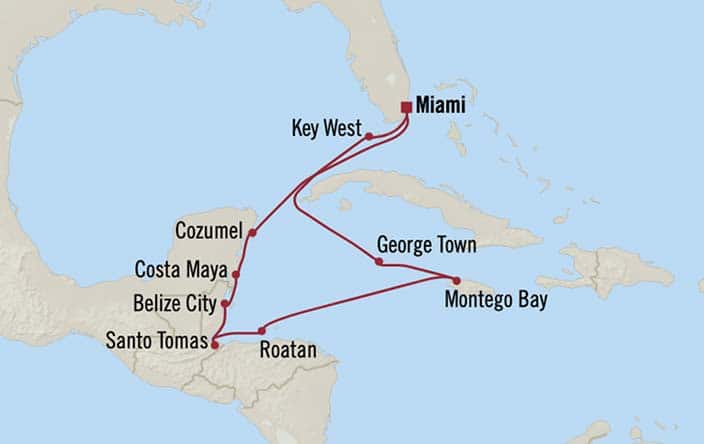Carte de l’itinéraire Allura, Aller-retour au départ de Miami