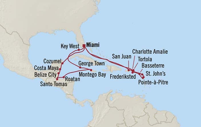 Carte de l’itinéraire Allura, Aller-retour au départ de Miami