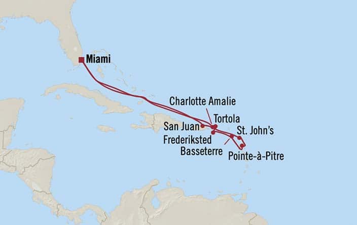 Carte de l’itinéraire Allura, Aller-retour au départ de Miami