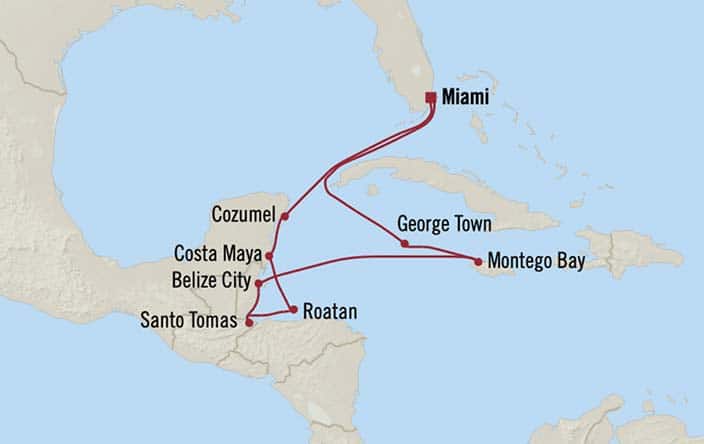 Carte de l’itinéraire Allura, Aller-retour au départ de Miami