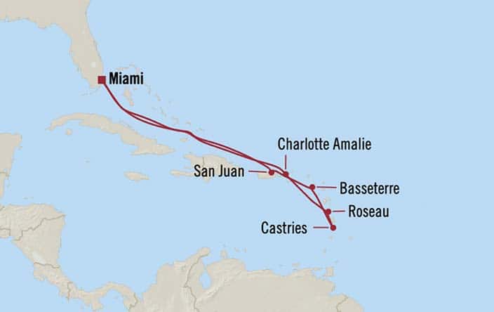 Carte de l’itinéraire Allura, Aller-retour au départ de Miami