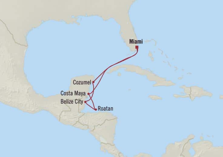 Carte de l’itinéraire Allura, Aller-retour au départ de Miami