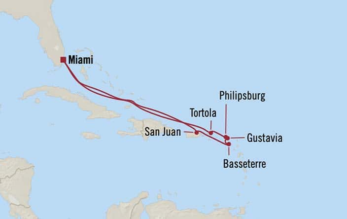 Carte de l’itinéraire Allura, Aller-retour au départ de Miami