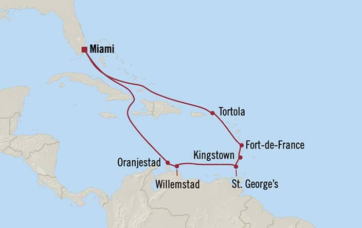 Carte de l’itinéraire Allura, Aller-retour au départ de Miami
