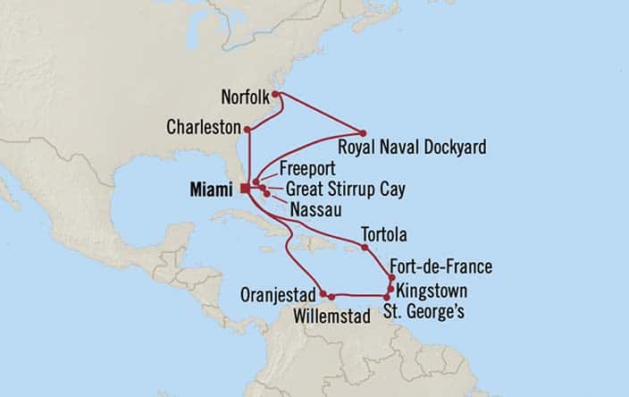 Carte de l’itinéraire Allura, Aller-retour au départ de Miami