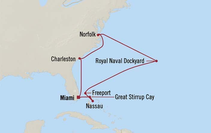 Carte de l’itinéraire Allura, Aller-retour au départ de Miami