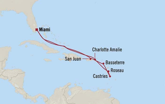 Carte de l’itinéraire Allura, Aller-retour au départ de Miami