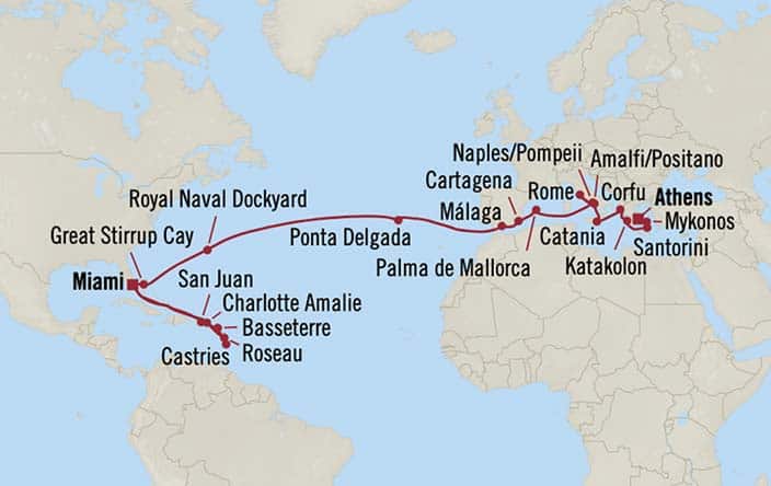 Carte de l’itinéraire Allura, Miami → Athènes (Le Pirée)