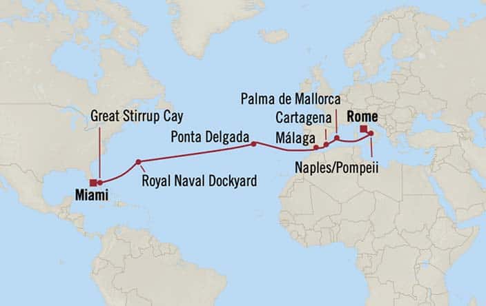 Carte de l’itinéraire Allura, Miami → Rome (Civitavecchia)