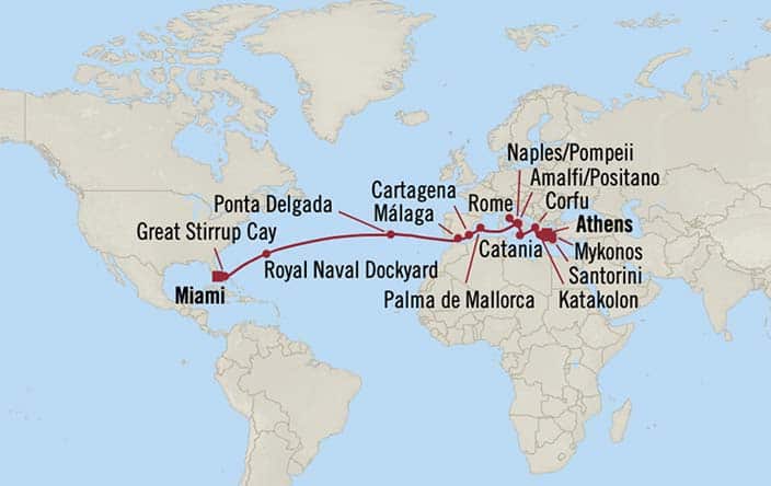Carte de l’itinéraire Allura, Miami → Athènes (Le Pirée)