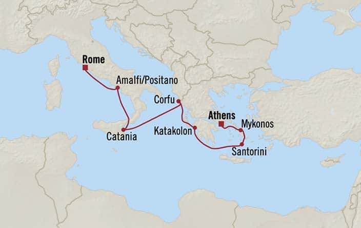 Carte de l’itinéraire Allura, Rome (Civitavecchia) → Athènes (Le Pirée)