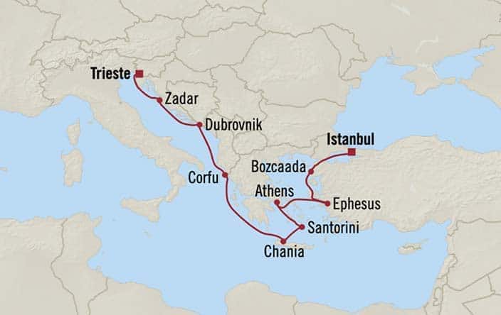 Carte de l’itinéraire Allura, Istanbul → Trieste