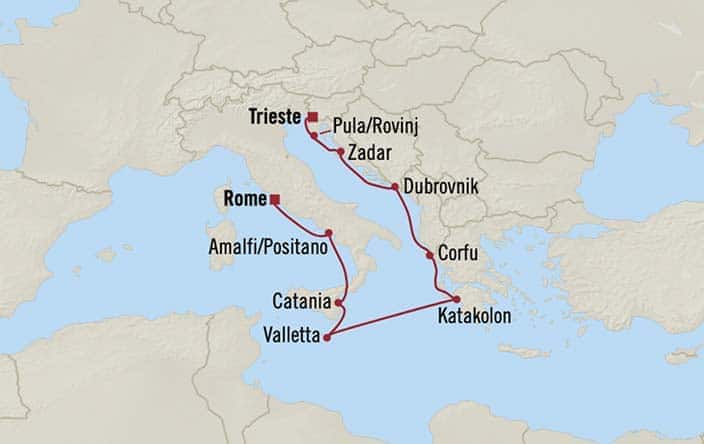 Carte de l’itinéraire Allura, Trieste → Rome (Civitavecchia)
