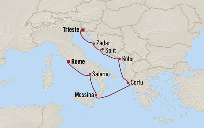 Carte de l’itinéraire Allura, Rome (Civitavecchia) → Trieste