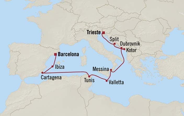 Carte de l’itinéraire Allura, Trieste → Barcelone