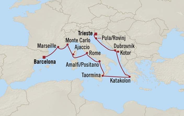 Carte de l’itinéraire Allura, Barcelone → Trieste