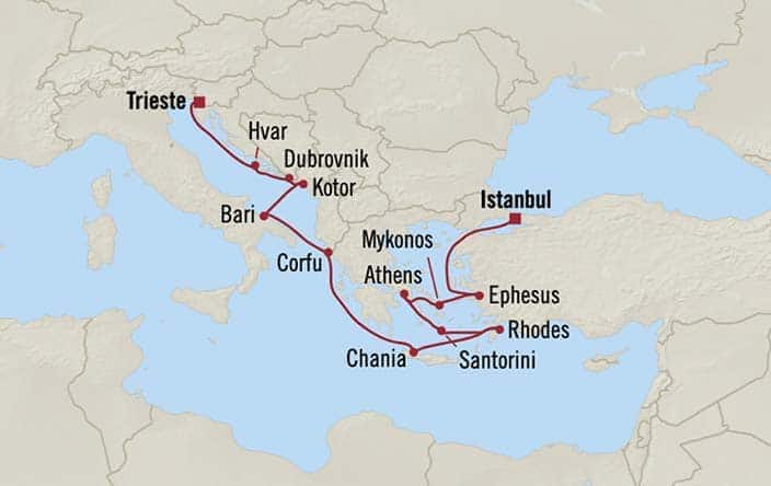 Carte de l’itinéraire Allura, Trieste → Istanbul