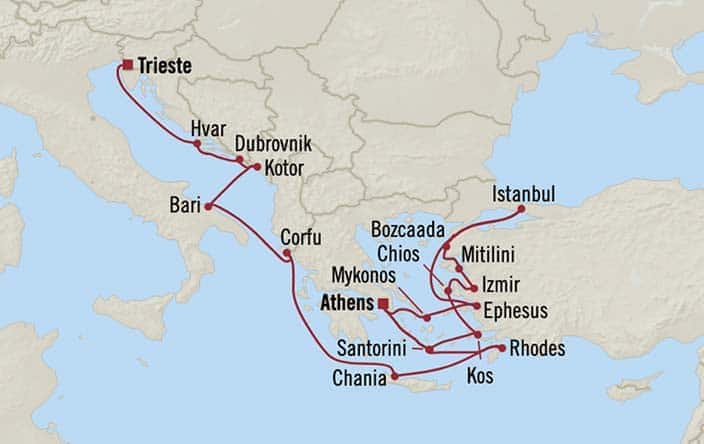 Carte de l’itinéraire Allura, Trieste → Athènes (Le Pirée)