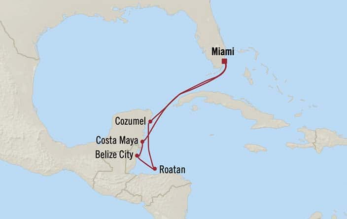Carte de l’itinéraire Insignia, Aller-retour au départ de Miami