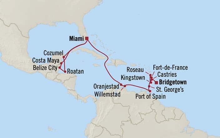 Carte de l’itinéraire Insignia, Miami → Bridgetown