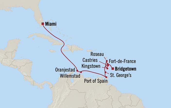 Carte de l’itinéraire Insignia, Miami → Bridgetown
