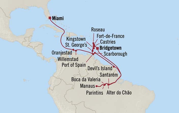 Carte de l’itinéraire Insignia, Miami → Bridgetown