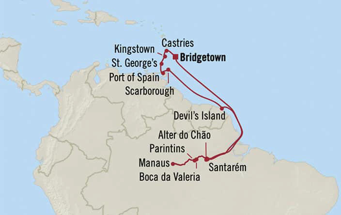 Carte de l’itinéraire Insignia, Aller-retour au départ de Bridgetown