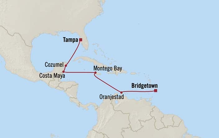 Carte de l’itinéraire Insignia, Bridgetown → Tampa