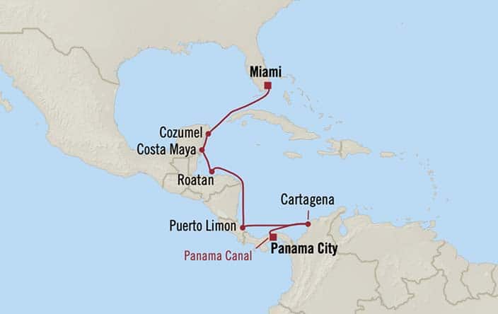 Carte de l’itinéraire Insignia, Panama → Miami