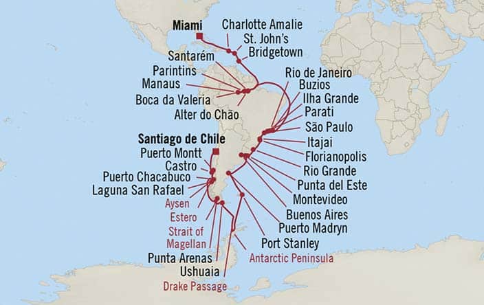 Carte de l’itinéraire Insignia, Valparaiso → Miami
