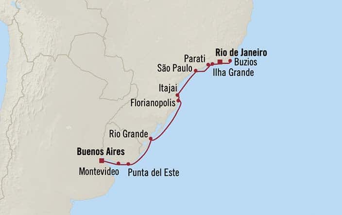 Carte de l’itinéraire Insignia, Buenos Aires → Rio de Janeiro, Brésil