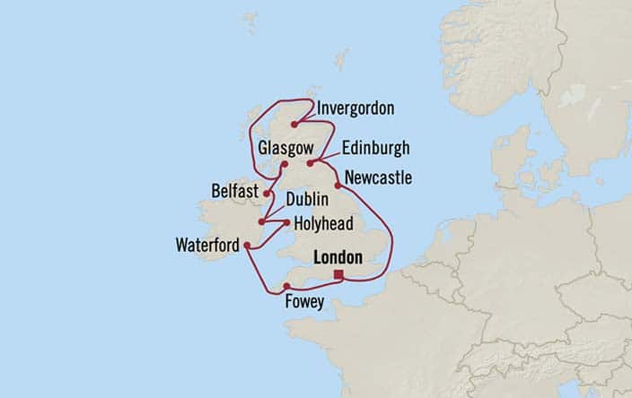 Carte de l’itinéraire Insignia, Aller-retour au départ de Londres (Southampton)