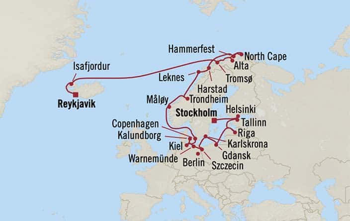 Carte de l’itinéraire Insignia, Stockholm → Reykjavík