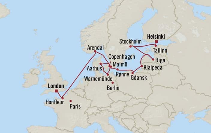 Carte de l’itinéraire Insignia, Helsinki → Londres (Southampton)