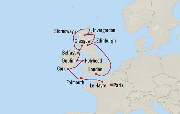 Carte de l’itinéraire Insignia, Londres (Southampton) → Paris (Le Havre)