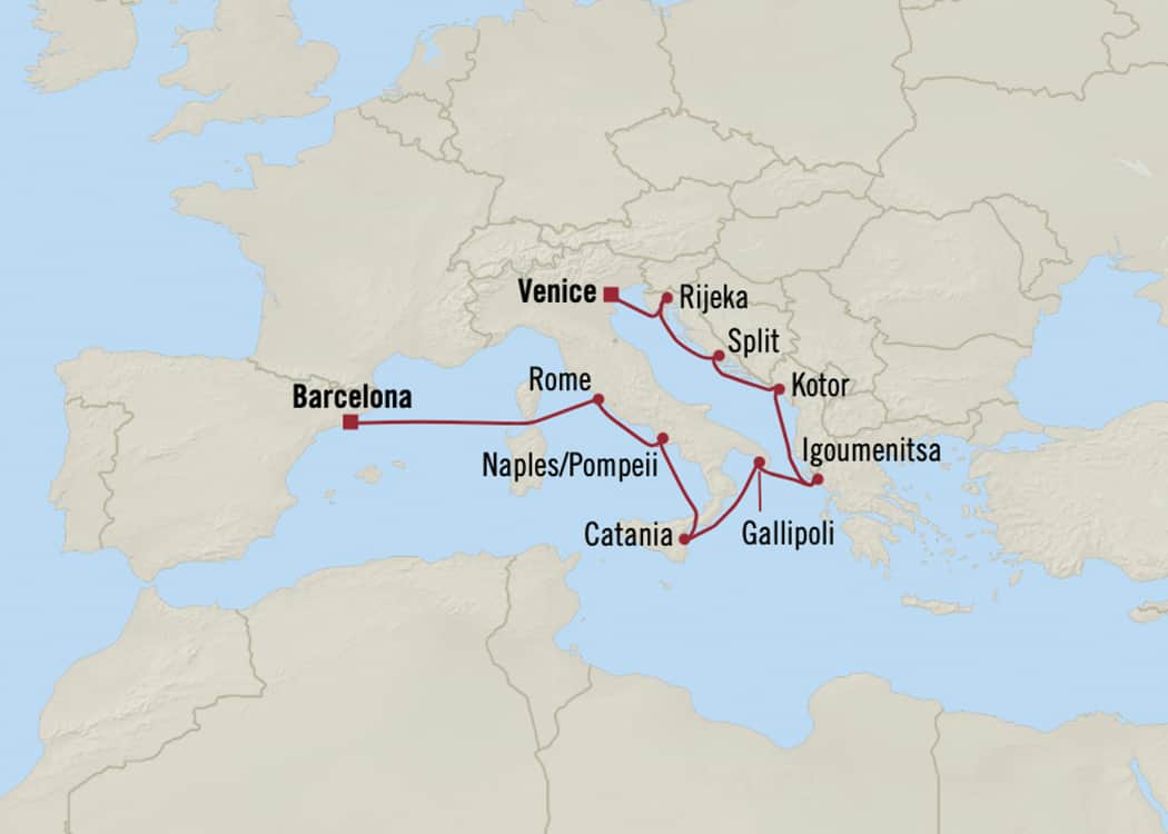 Carte de l’itinéraire Insignia, Venise → Barcelone
